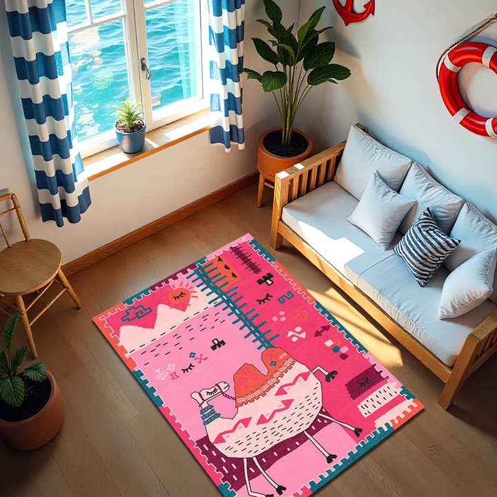 Tapis de crèche chameau : Décor bohème du désert, tapis de jeu doux pour la vente par Rugendary Trade LLC
