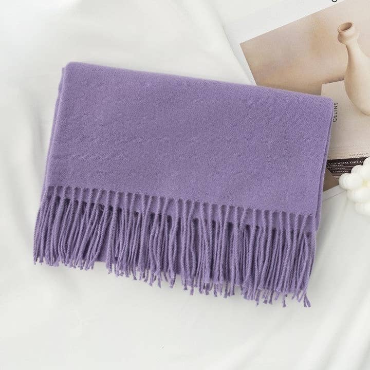 Lenços de xale quente de inverno com borla de caxemira de imitação de cor sólida por atacado de FurDecoration