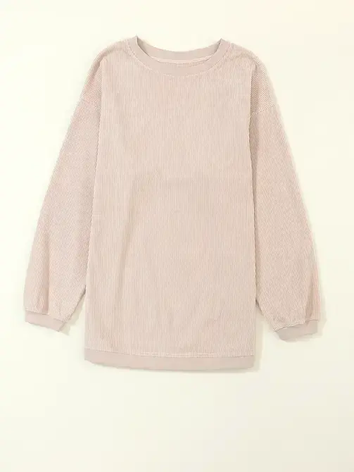 Lovesoft – wholesale Sweatshirt - Dam – Ljusgrå långärmad ribbad överdimensionerad tröja6