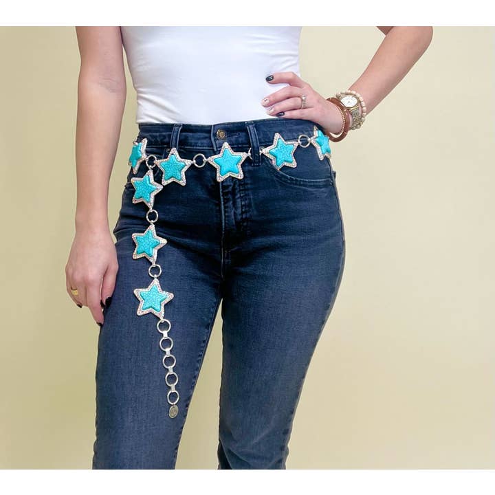 Silver Turquoise Star Belt , Regular Size for wholesale on Faire4