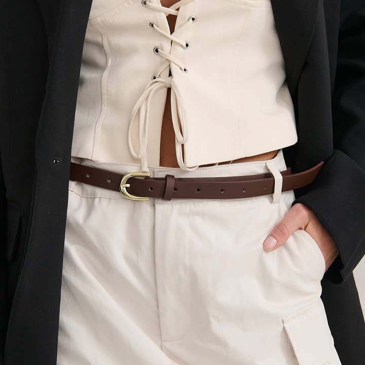 Lomance Skinny Belt in Brown/Gold and other Purchase Wholesale lomond. Free Returns & Net 60 Terms on Faire trending on Faire.