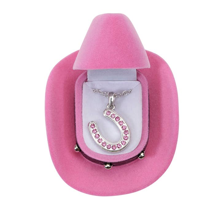 JPC Equestrian - Wholesale Pendant/Charm Necklace - AWST Int'l Horseshoes Necklace w/Colorful Cowboy Hat Box2