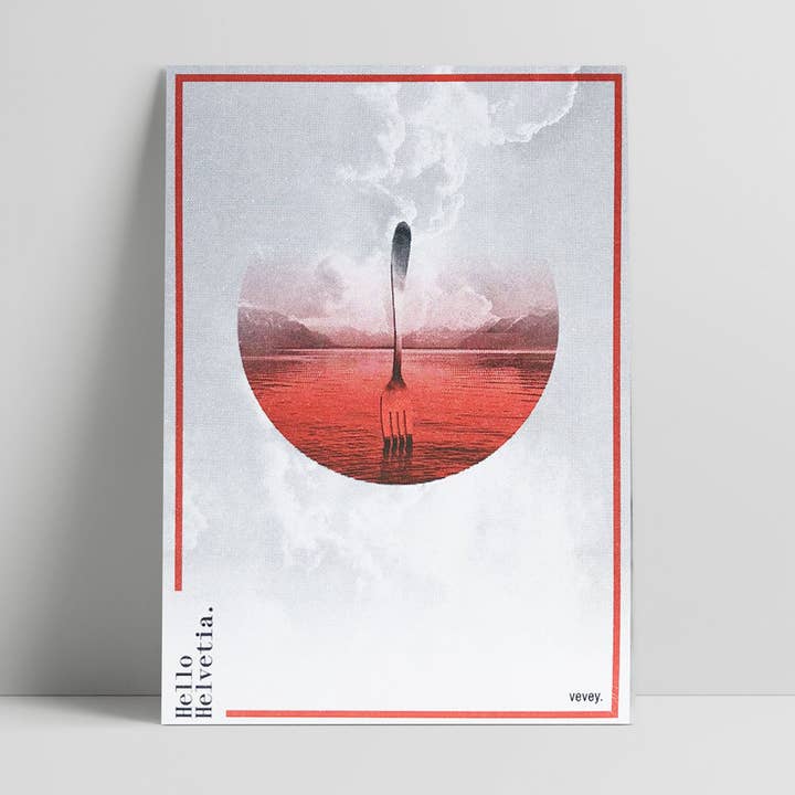 Vevey - swiss poster in risograph printing, for wholesale by Hello Helvetia