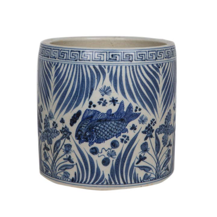 Legend Accents - Vente Pot - Cache-pot de clés grecques en forme de lotus en forme de poisson bleu et blanc2