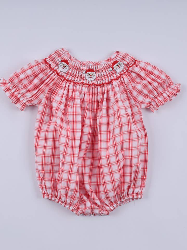 Bolha de xadrez vermelho de Natal com bordado à mão do Pai Natal por atacado de Mom & Co.