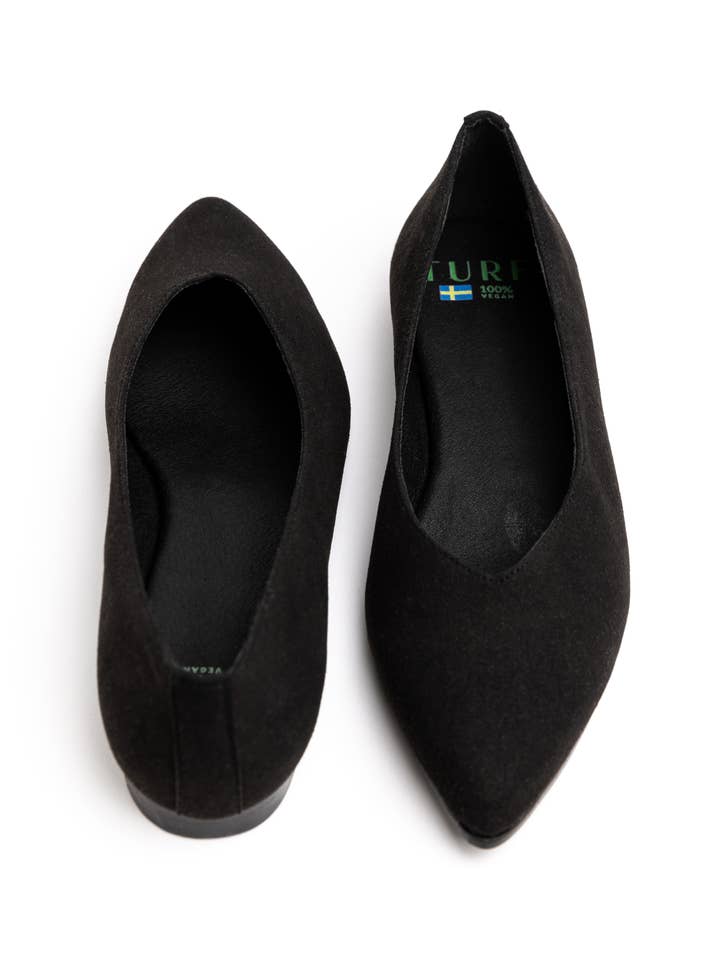 Spetsig Tå Platt Svart, Mary Jane Svart, Eco Mocka Flats för Kvinnor för wholesale av Turf