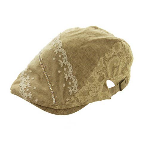 Rhinestone Lined and Laced Flat Newsboy Cap for wholesale by SP Sophia Collection
