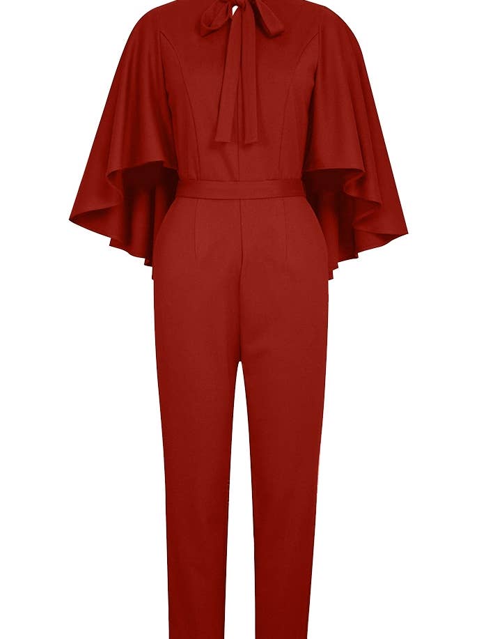 CHIC STAR - Wholesale Jumpsuit - Women's - Chic Star Plus Size Ponte Poncho Jumpsuit In Red 042124