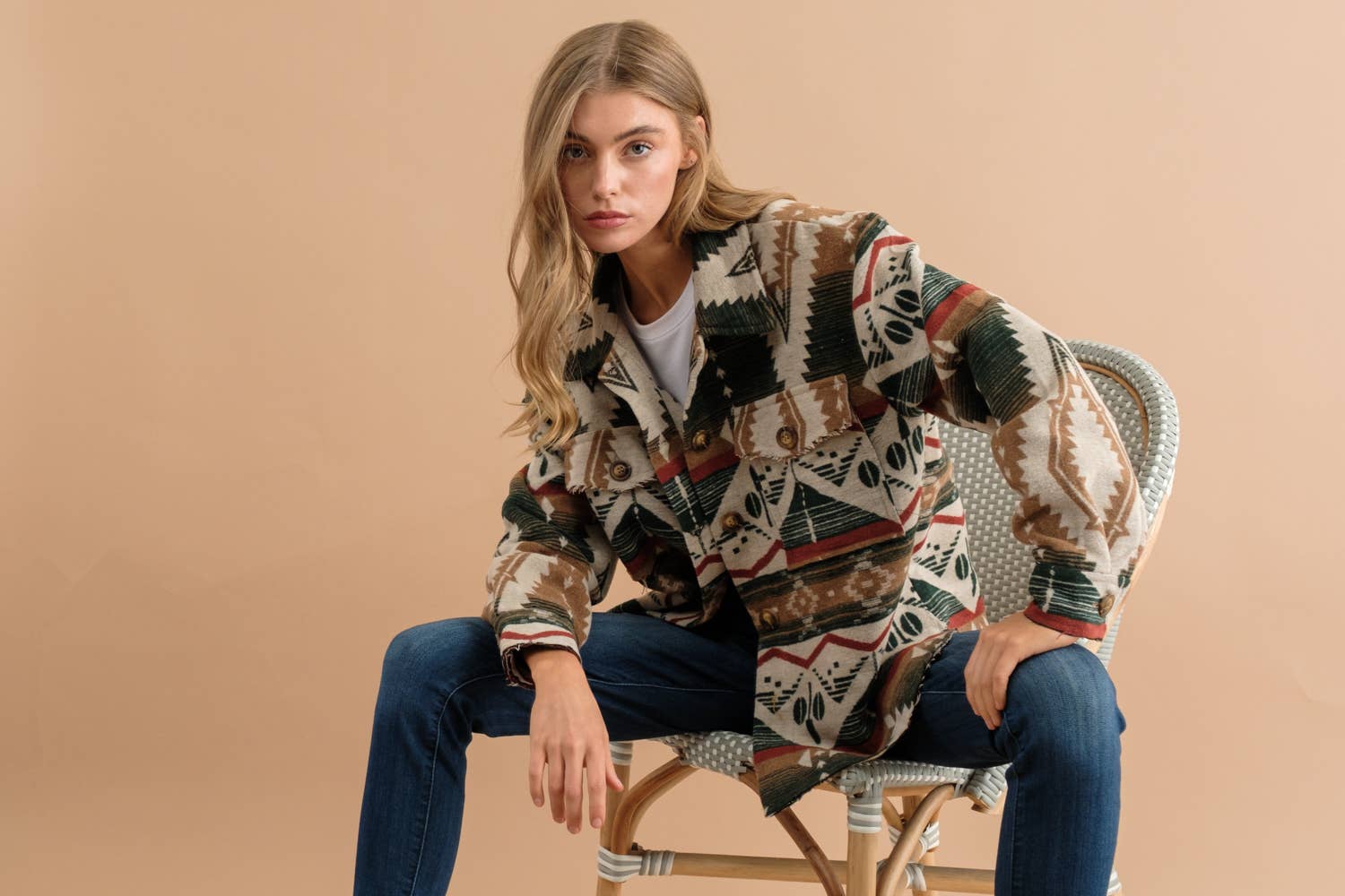 Sweet Generis – wholesale Shirt Jacket/Shacket - Women’s – TRIBAL AZTEC PATTERN BUTTON DOWN SHIRT JACKET21