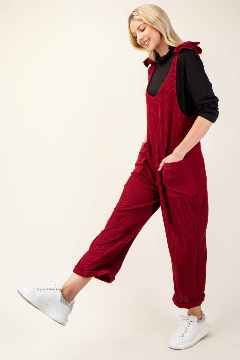 Celeste Clothing – Großhandel Jumpsuit – Damen – Plus-Size verstellbarer Rippen-Overall mit Fronttaschen - CP4387332