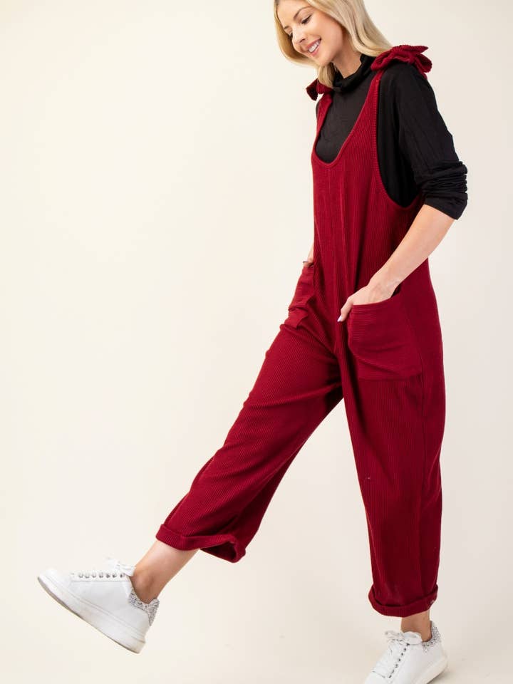 Celeste Clothing – Großhandel Jumpsuit – Damen – Plus-Size verstellbarer Rippen-Overall mit Fronttaschen - CP4387332