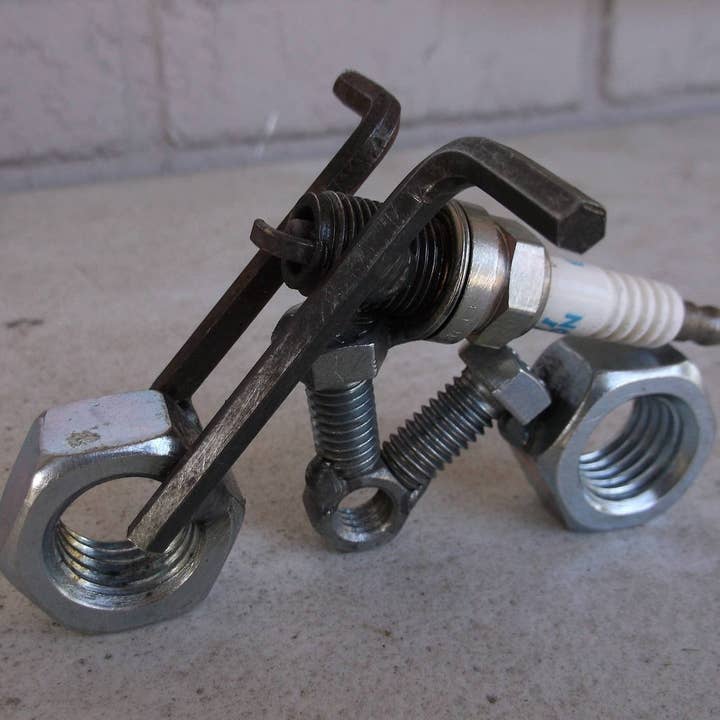 Creations Welded – wholesale Decorative tabletop object – Recycled Spark Plug Motorcycle1
