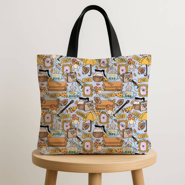 NYC Comedy TV Series Collage Large Zipper Tote Bag for wholesale by The Geek Boutique