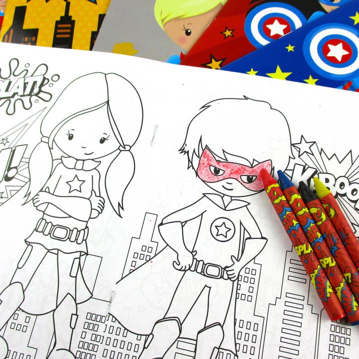 Tiny Mills - Vente Livre de coloriage – enfant et bébé - Livres à colorier superhéros avec des crayons de fête faveurs2