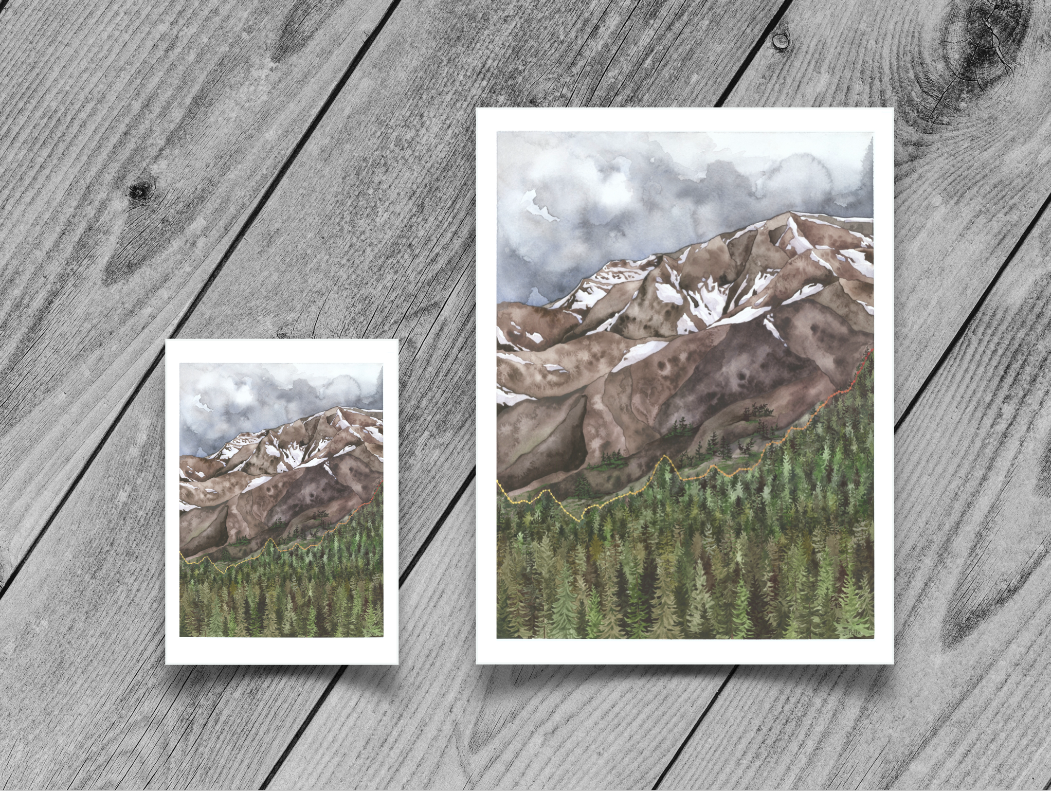 Jill Pelto Art - Wholesale Art Print - Mountains and Spruce Trees Art Print0