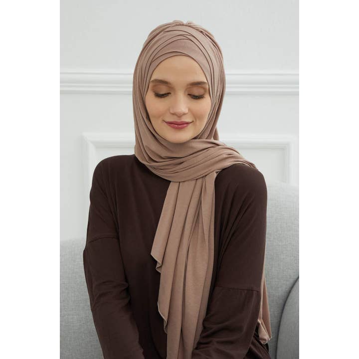 Aisha's Design - Wholesale Hijab - Women's - Soft Jersey Hijab Shawl for Women, 95% Cotton and Comfortable Ready to Wear Women Headscarf, Cross Stich Instant Pre-tied Hijab Shawl,PS-4123