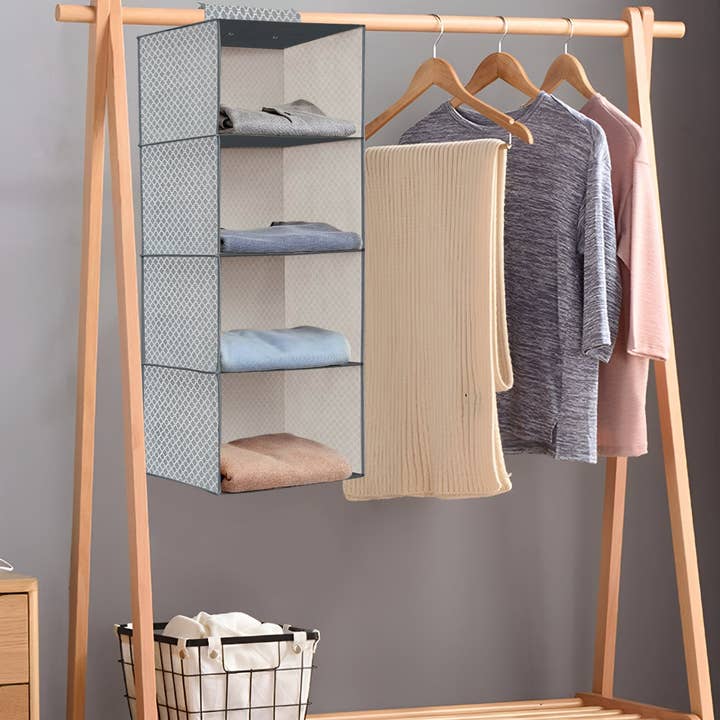 Ledsone - Wholesale Clothes hangers - Fabric Hanging Storage with 5 shelf shelves Clothes Organizer ~53281