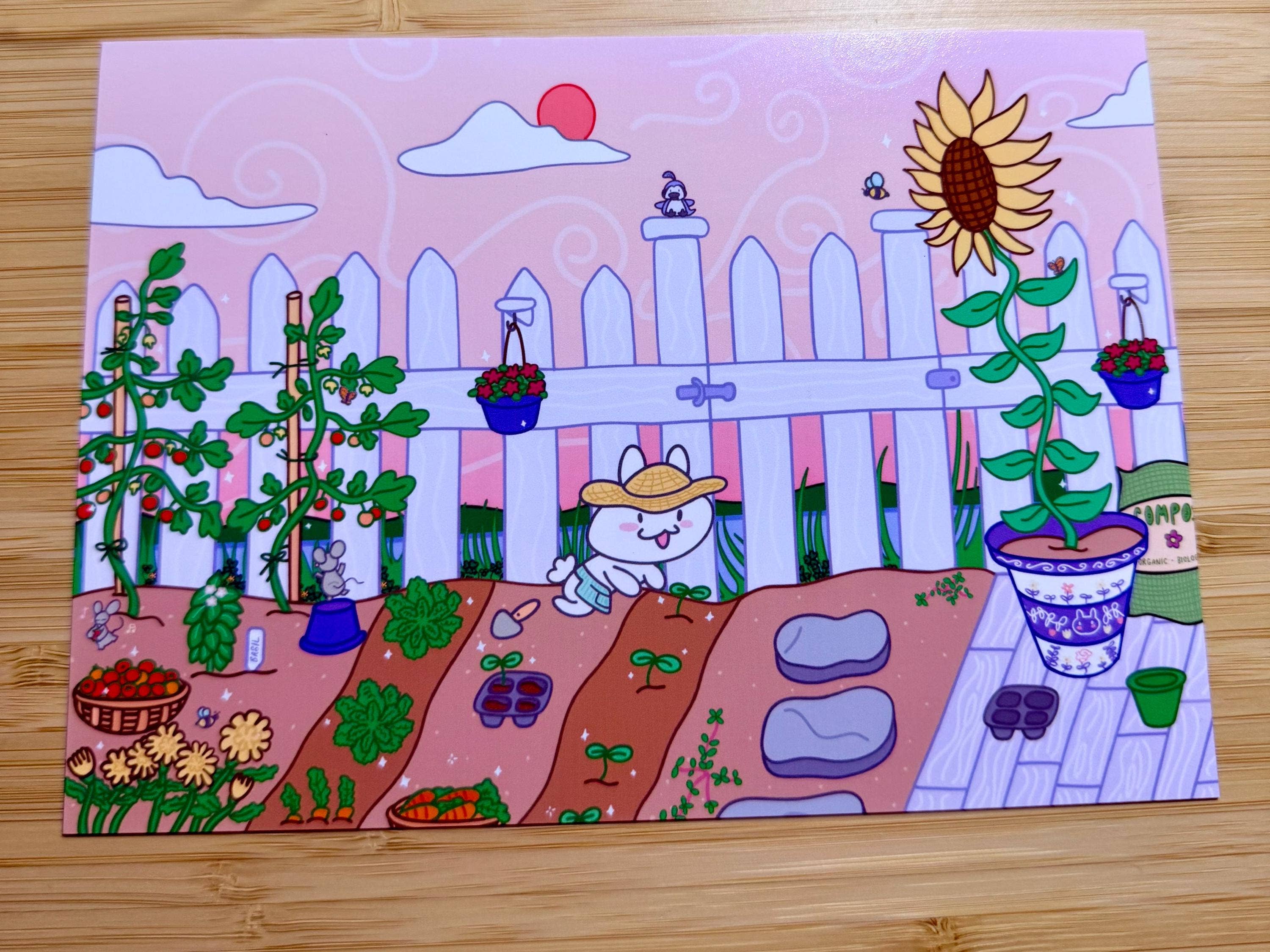 Courtney Elizabeth Studio - Wholesale Art Print - Gardening Rabbit Art Print | Cute Bunny Artwork | 5x7 Print1