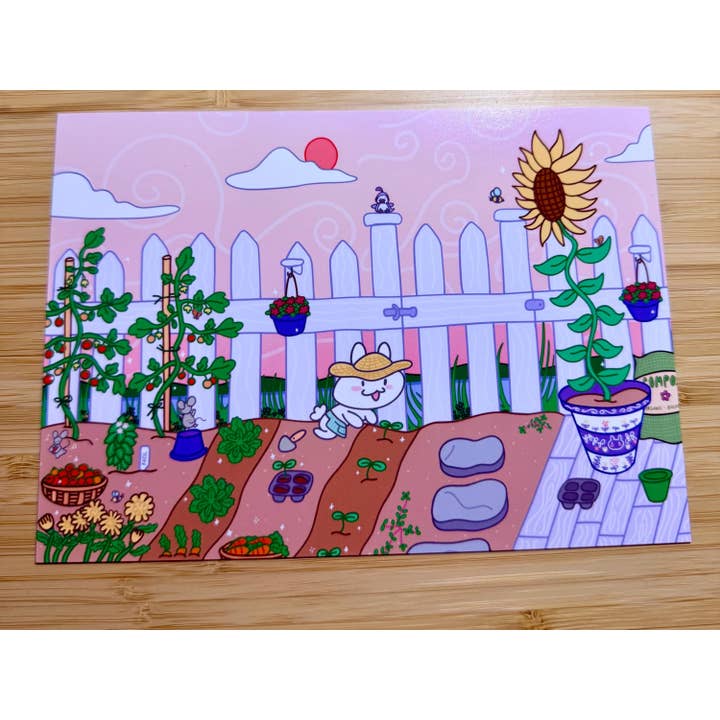 Courtney Elizabeth Studio - Wholesale Art Print - Gardening Rabbit Art Print | Cute Bunny Artwork | 5x7 Print1