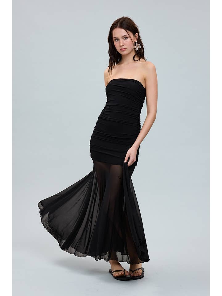 Sky to Moon - Vente Robe – femme - ROBE MIDI TUBE FRONCÉE TRANSPARENTE MONOCHROME2