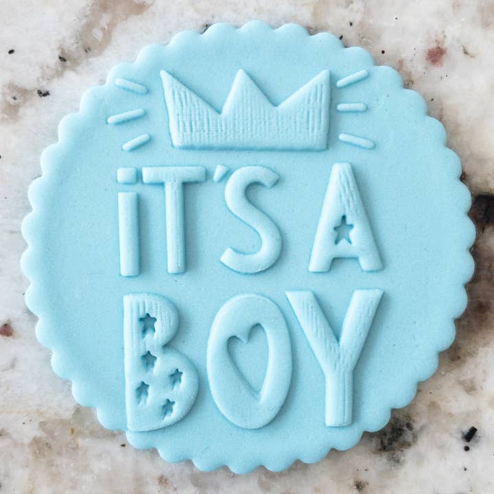 It's a Boy Biscuit Cookie POPup Embosser Stamp for wholesale by Cut Bake Stamp