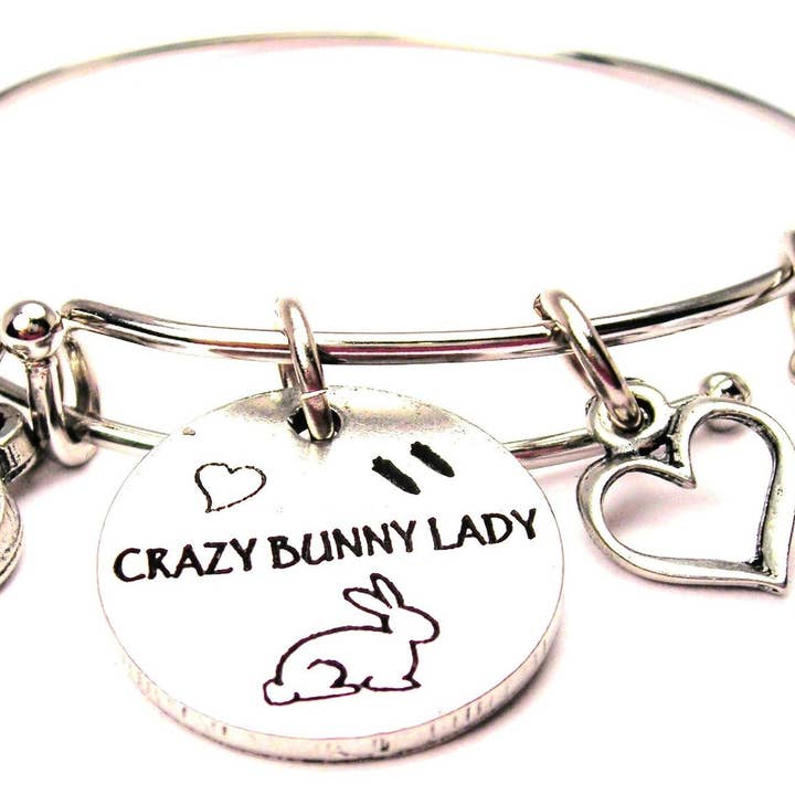 Crazy Bunny Lady Expandable Bangle Bracelet Rabbit Rescue for wholesale by Chubby Chico Charms