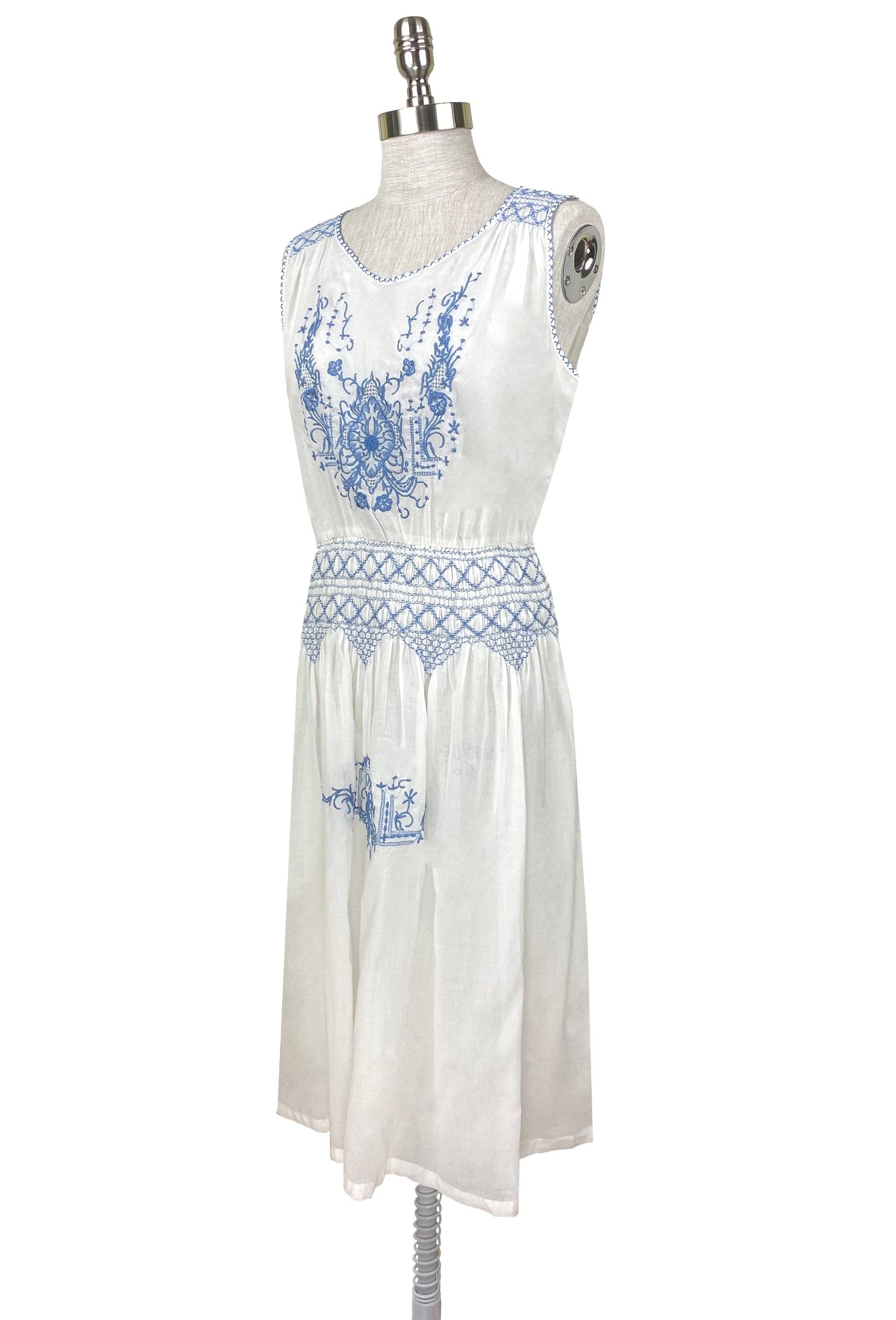 J. Marin Co. - Wholesale Dress – Women's - Vintage 1920's Style Embroidered French Peasant Dress - Blue
