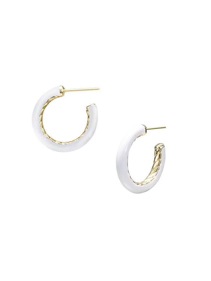 Créoles Eclipse en émail blanc pour la vente par Natalie Wood Designs