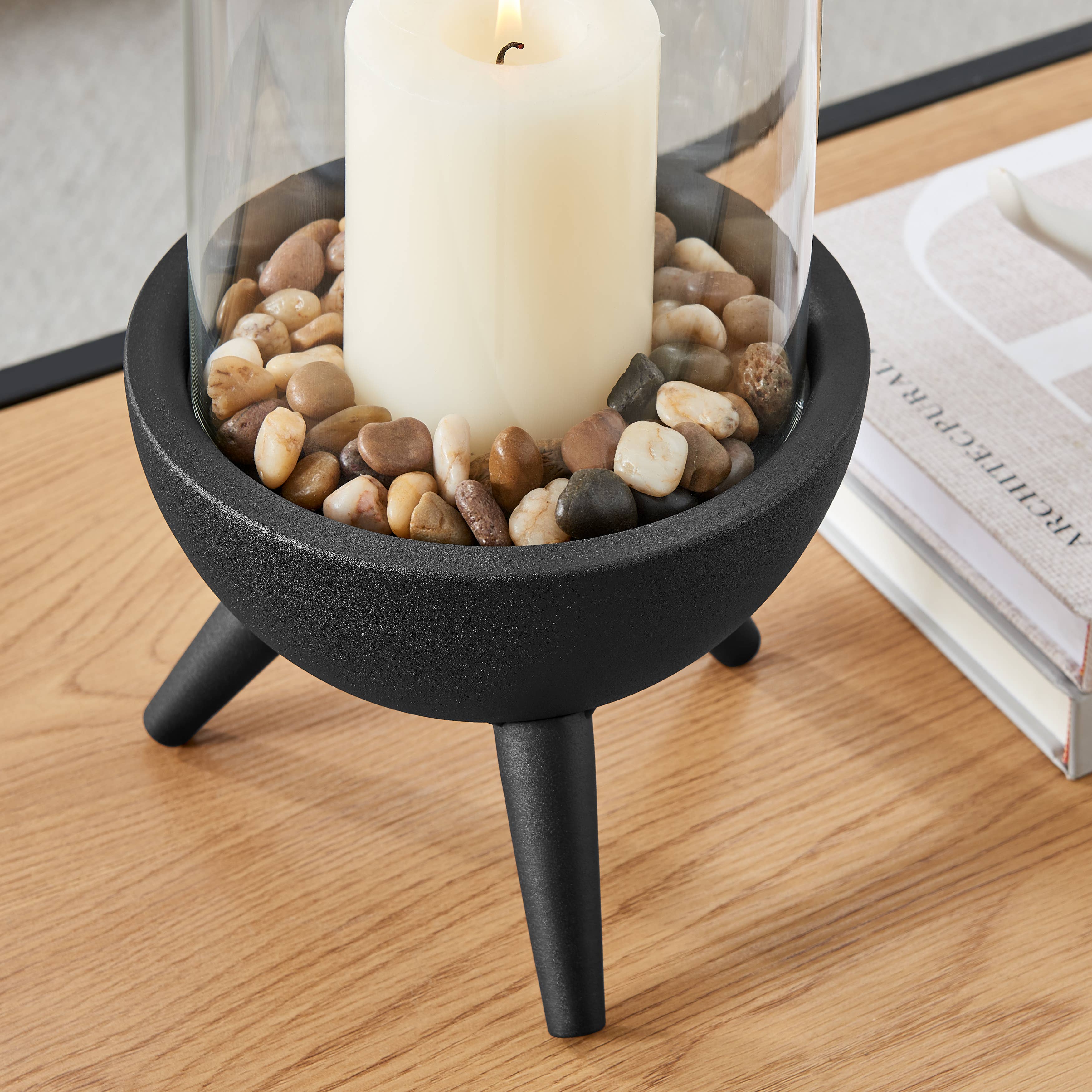 Danya B – wholesale Candle holder – Molta Modern Black Metal Pedestal and Glass Candle Holder15