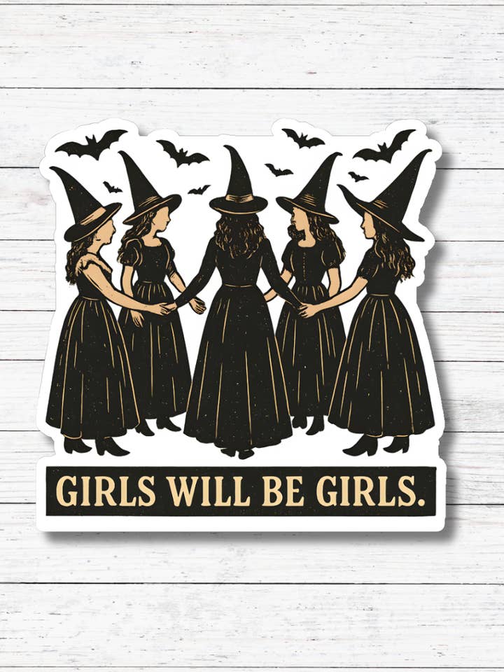 Will Be Girls- Retro Halloween Sticker/Magnet for wholesale by Oily Graphic Creations