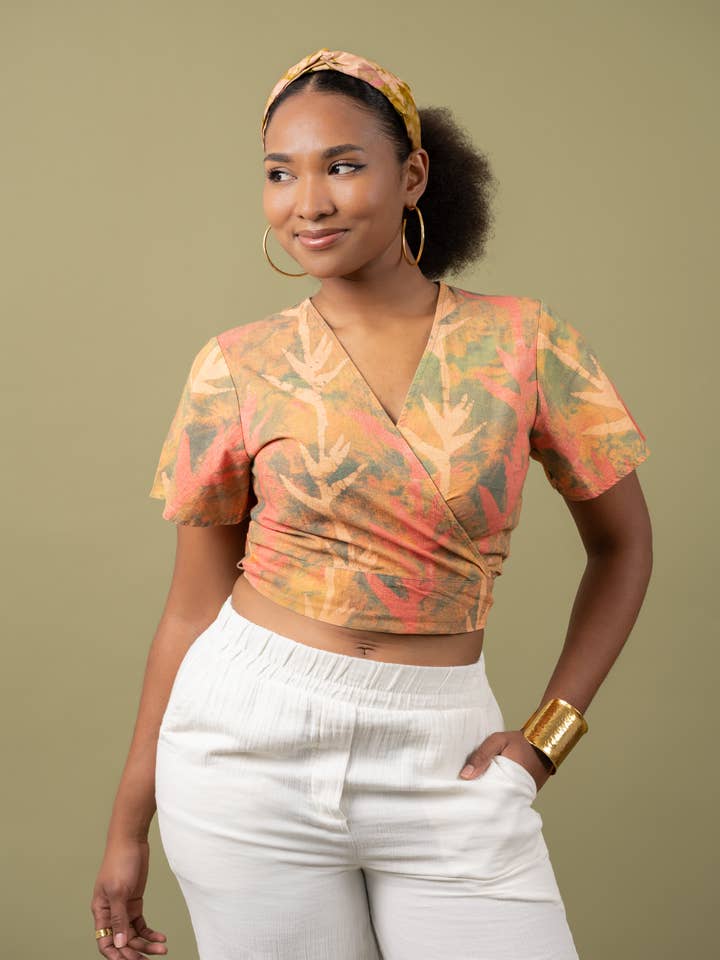 Short Sleeve Wrap Top - Paradise for wholesale by GEOMETRIC