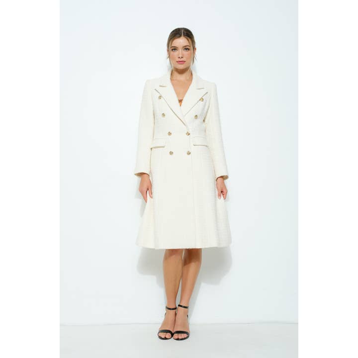 omgstyles – wholesale Rock - Dam – Guldknapp Dubbelknäppt tweed lång kappa