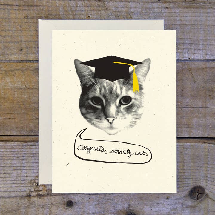 Congrats Smarty Cat Card for wholesale by Troy Cloth & Paper