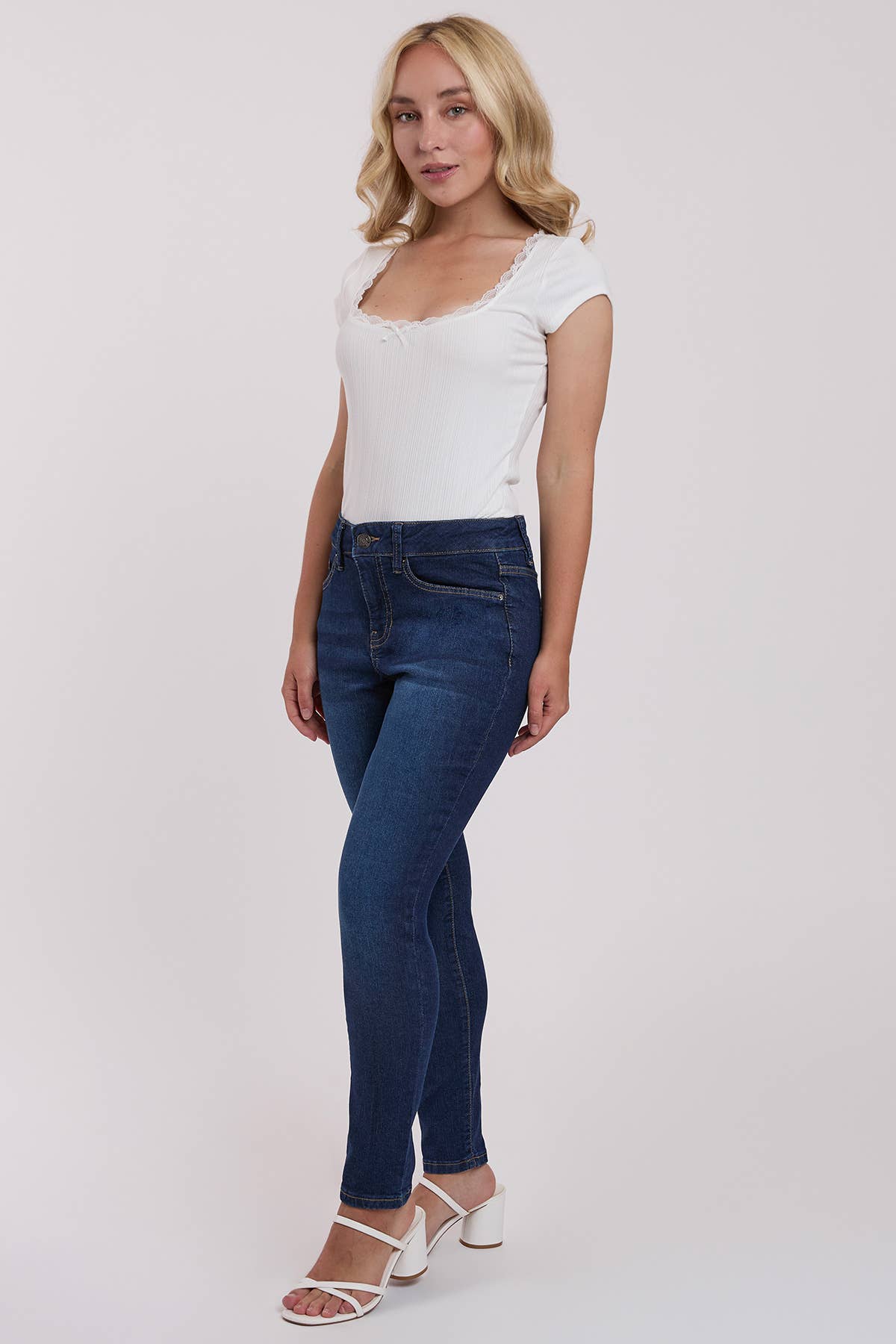 Dark Indigo Petite Sustainable High Rise Skinny Jeans-PP60653 for wholesale on Faire7