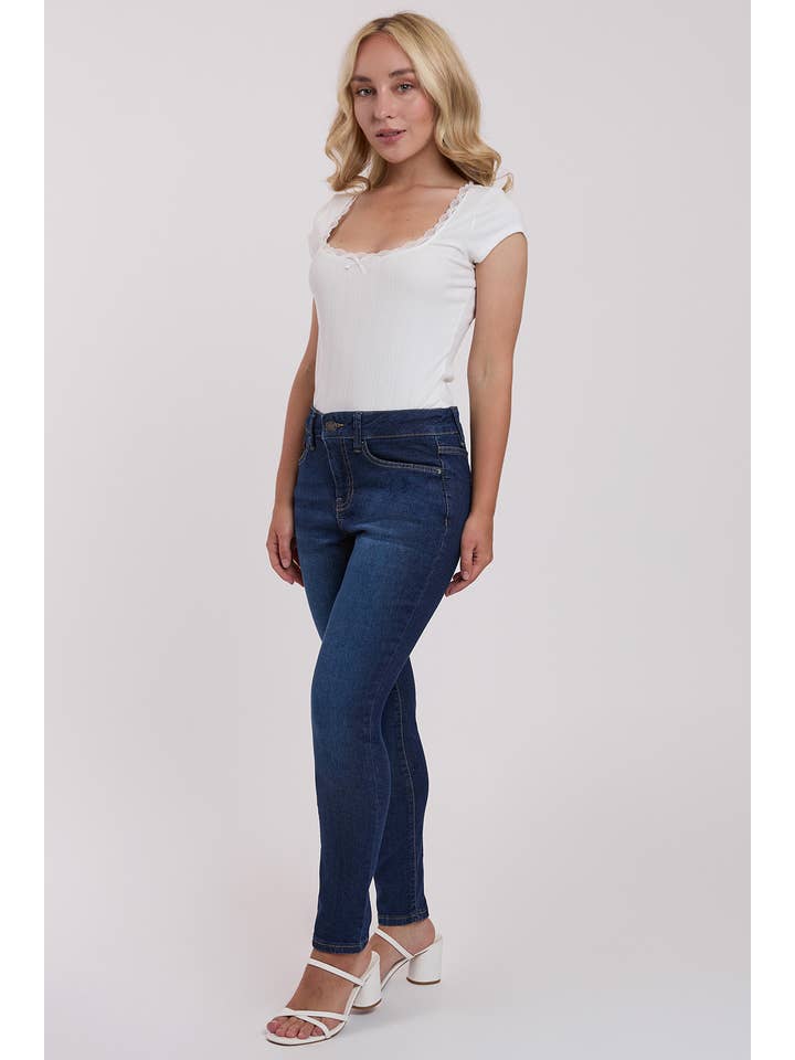 Dark Indigo Petite Sustainable High Rise Skinny Jeans-PP60653 for wholesale on Faire7