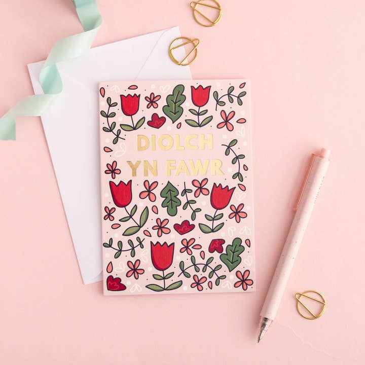 Welsh Thank You Card 'Diolch yn Fawr' - Hand-Written Text for wholesale by Draenog