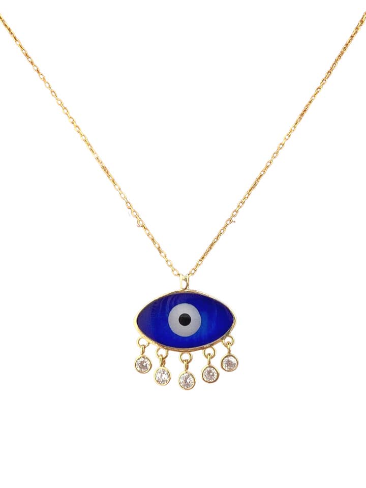 Blue Enamel Evil Eye Necklace for wholesale by ALEXIS DAOUD JEWELRY