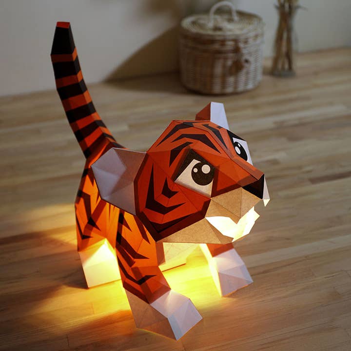 PAPERCRAFT WORLD - Vente Kit de bricolage - Modèle origami à double usage Baby Tiger, lampe animalière22