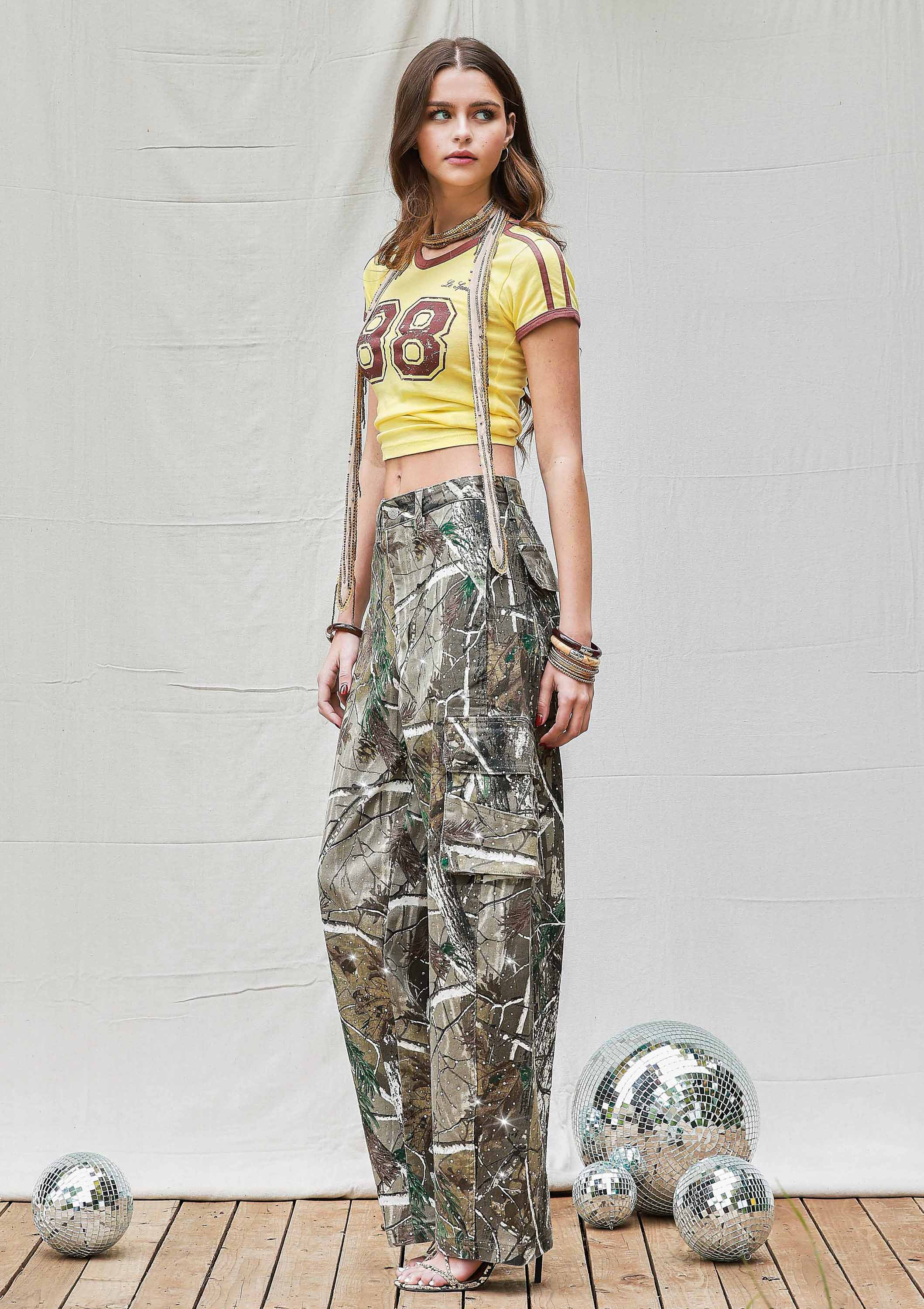 Rhinestone Camo Print Baggy Barrel Jeans for wholesale on Faire4