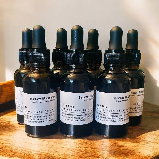 Azure Aura Restorative Facial Serum with Blue Tansy for wholesale by Blackberry Hill Apothecary