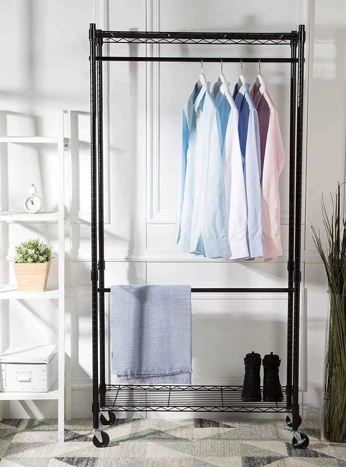 black Closet Organizer Garment Rack Clothes Hanger Home Shelf Heavy Duty Furniture Garment Racks RT for wholesale on Faire1