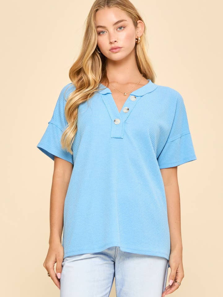 Button Down Waffle Knit Top for wholesale by Dear Scarlett