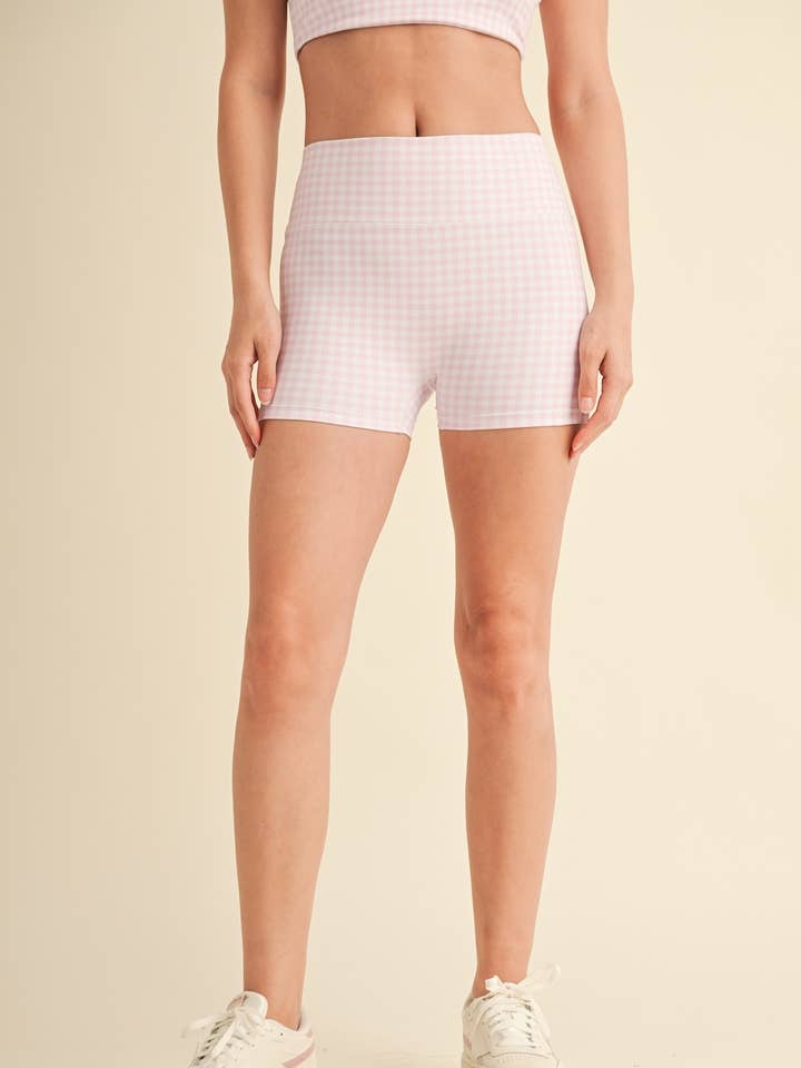KIMBERLY C - Wholesale Athletic Shorts - Women's - Gingham Print Mid-Rise Mini Shorts1
