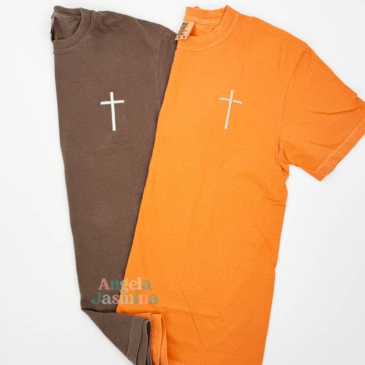 Angela Jasmina - Wholesale T-Shirt - Women's - Cross Embroidered Comfort Colors Tee