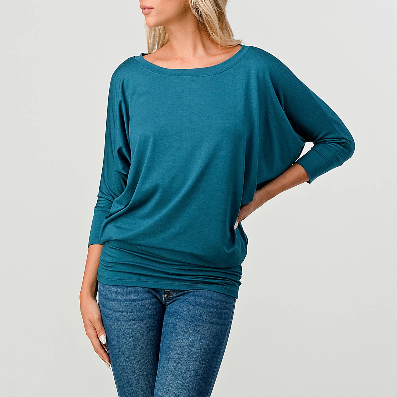 Heimious - Wholesale Knit Top - Women's - 3/4 Dolman Sleeve Round neck Modal Jersey  Top, 250310