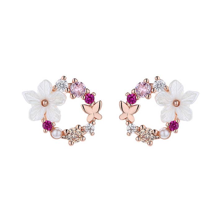 Amy and Annette - Wholesale Stud/Post Earrings - Sterling Silver Opal & Resin Open Flower earring with Swarovski