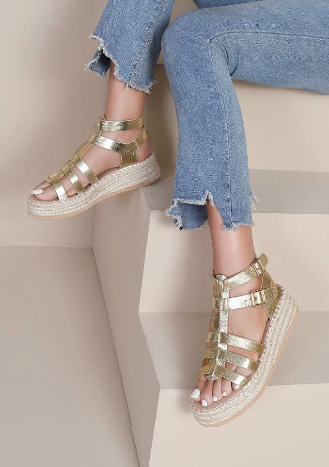 Joia Paris - Wholesale Sandals - Women's - Trendy multicolored flat gladiator espadrille H8-8882