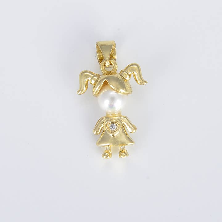 Beads Creation - Wholesale Individual Charm/Pendant - Dainty Boy and Girl Charm with Pearl Pendant, Mother's Gift