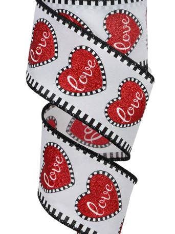 2.5"X10YD LOVE GLTTR HEART W/STRIPE WHITE/RED/WHITE/BLACK for wholesale by Waterman's Loft Inc.