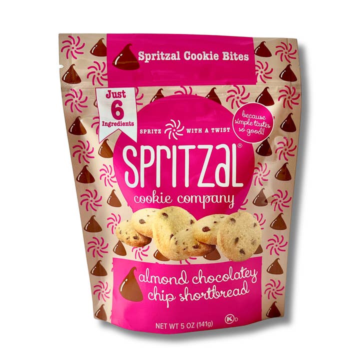 Spritzal Cookie Company - Wholesale Biscuit - Almond Chocolate Chip Shortbread Cookie Bites 5oz- Case of 81